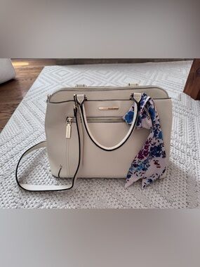 Steve Madden Cream Satchel with Floral Scarf Accent